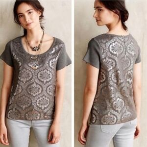 Moth By Anthropologie Silver Medallion Print Top